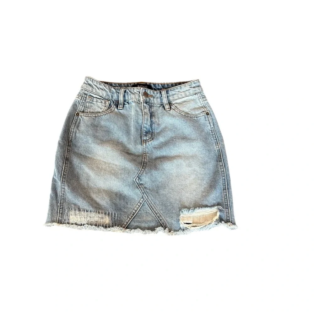Buffalo David Bitton Ivy High Rise Denim Mini Skirt Light Wash Blue W24